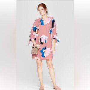 “A New Day” Pink/Mauve Floral 3/4 Sleeve Shift Dress - POCKETS! - M